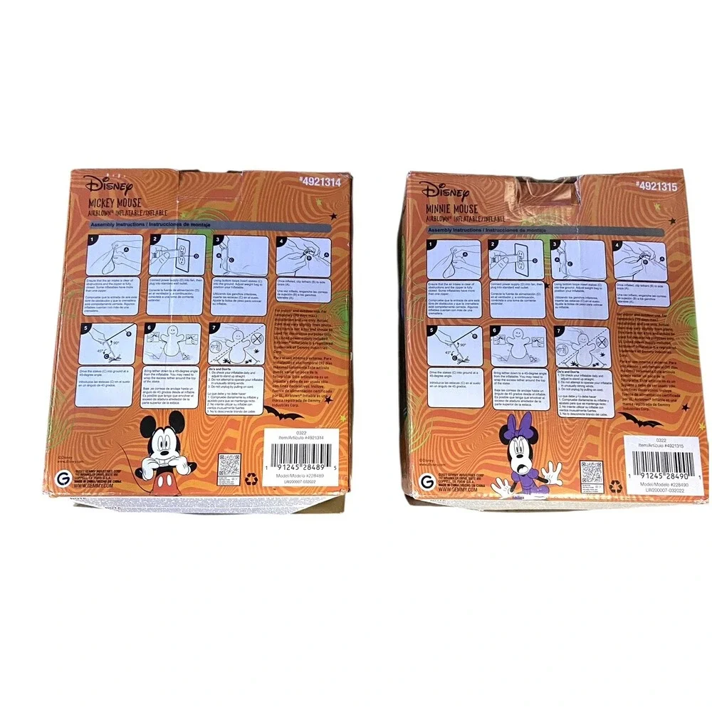 Gemmy Disney Halloween Mickey Mouse & Minnie Mouse Skeleton Inflatables 3.5 ft‎